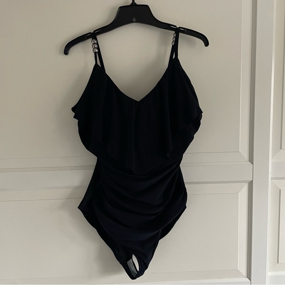 New! Magicsuit Isabel beaded ruffle Black One-Piece Swimsuit 20511 - Picture 7 of 12